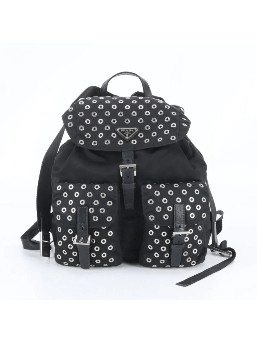 Prada Tessuto Nylon Perforated Leather Backpack Black